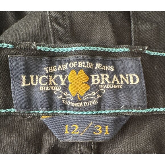 New Lucky Brand Sofia Capri Jean Sz 12/31 Black Curvy teal accent Lucky You zip - Picture 9 of 13